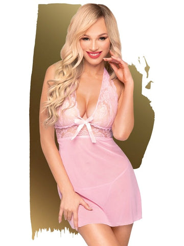 Sweet and Spicy Mini Dress With Thong 2 Pieces Rose - Babydolls and Chemises