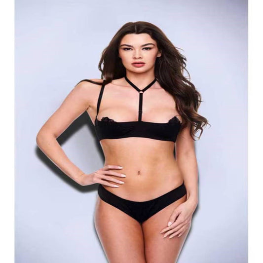 Baci 2 piece Sexy Quarter Cup Bra & G-String Set Black