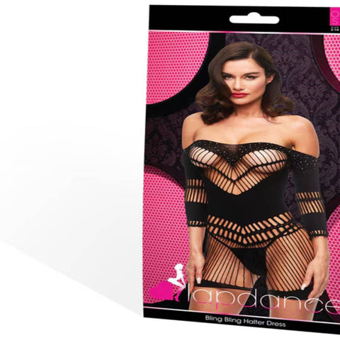 Bling Bling Halter Dress Q ENV Black by Xgen Products - Body Stockings