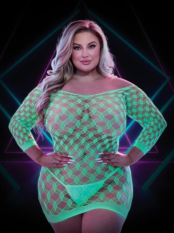 Lapdance Lingerie Glow In The Dark Mini Dress with Sleeves Queen - Teddies and Bodysuits
