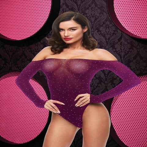 Off The Shoulder Sparkle Teddy Q ENV Purple - Teddies and Bodysuits