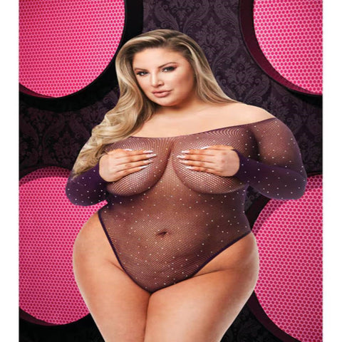 Off The Shoulder Sparkle Teddy Q ENV Purple - Teddies and Bodysuits