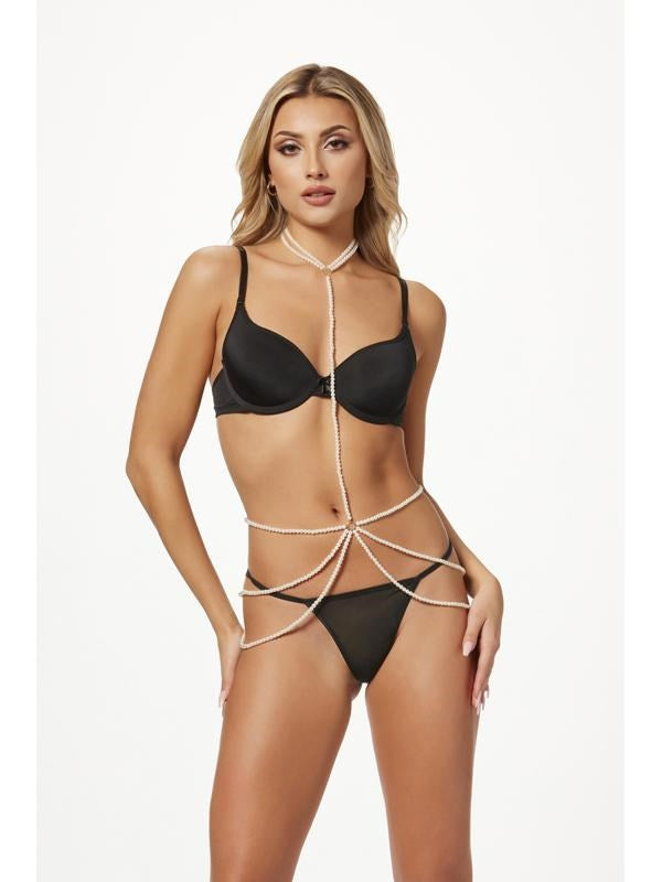 Seven Til Midnight Pearl Chain Choker And Harness Pearl One Size - Her Fetish
