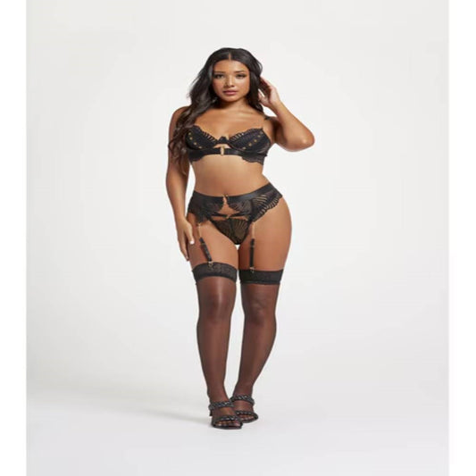 Seven Til Midnight Unchained Love Three Piece Bra Set Black