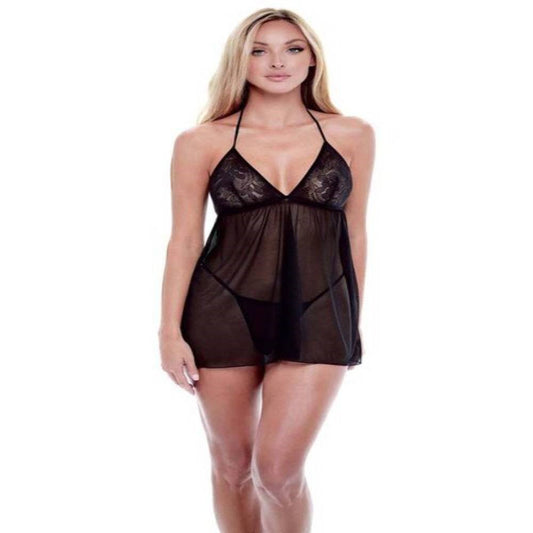 Baci Eco Lace And Mesh Chemise Black