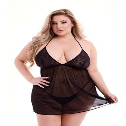 Eco Lace And Mesh Chemise Q by Baci Lingerie - Babydolls and Chemises