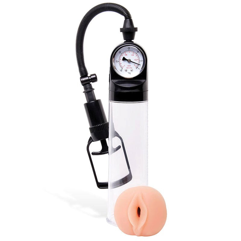 Adam and Eve Adams Promax Clear Penis Pump with Masturbator Sleeve - Masturbators and Strokers