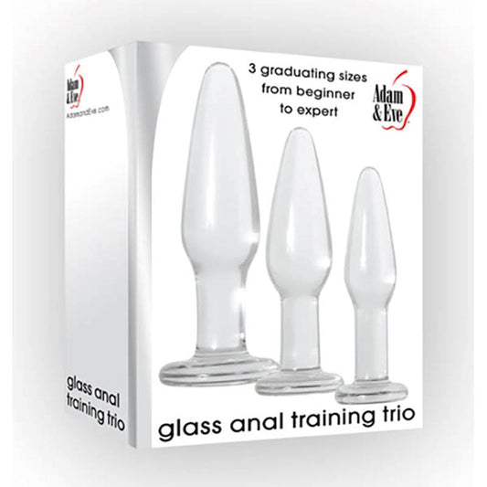 Adam and Eve Glass Anal Training Trio Butt Plugs Set of 3 Sizes Clear