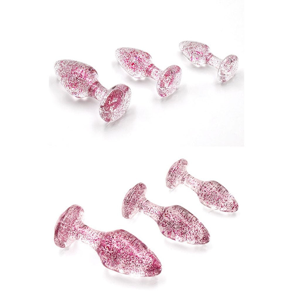 Adam and Eve Glitter Gem 3 Piece Butt Plug Set Pink - Butt Plugs