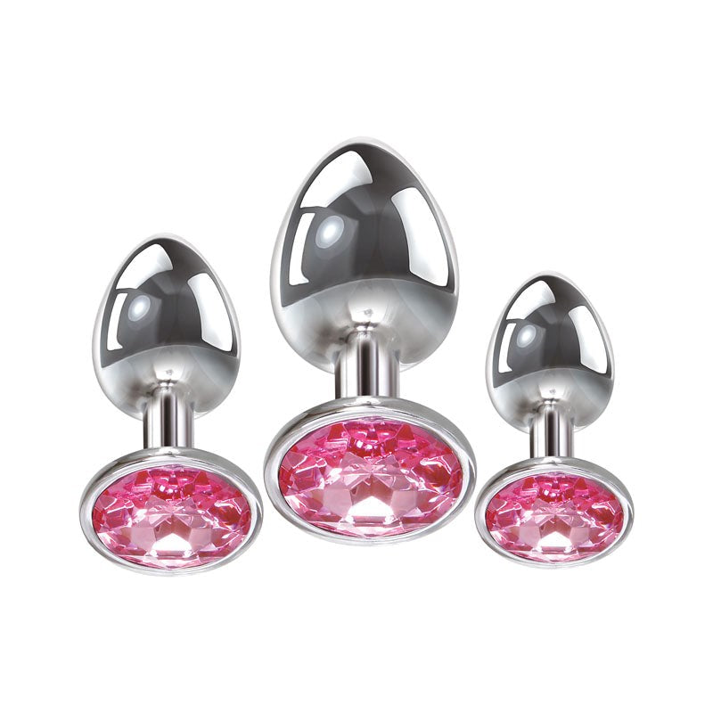 Pink Gem 3 Sizes Metallic Anal Plug Set by Adam & Eve - Butt Plugs