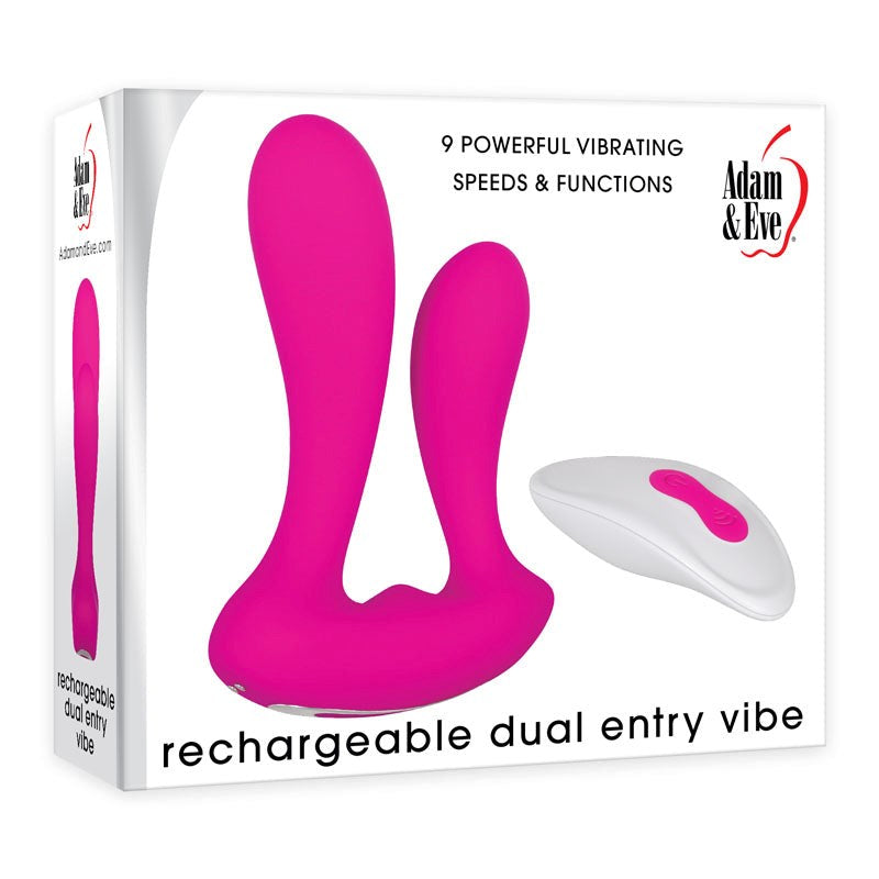 Adam and Eve Rechargeable Dual Entry Remote Controlled Vibrator Pink - Remote Control Vibrators