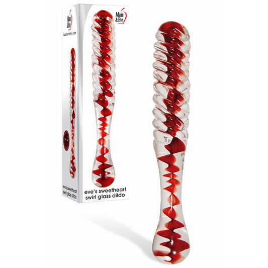 Adam and Eve Sweetheart Swirl Glass Dildo Clear/Red 22cm
