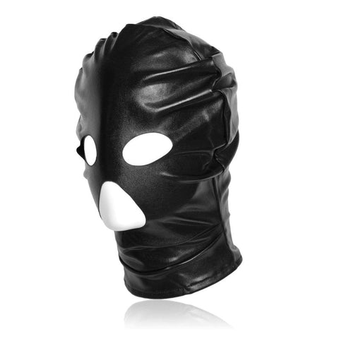 Patent Leather BDSM Hood with Open Mouth and Eyes - Bondage Hoods