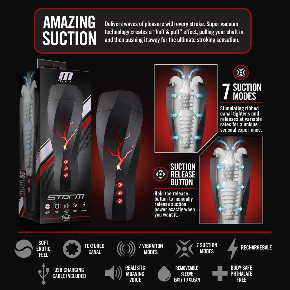 Blush Novelties M For Men Storm Milking & Vibrating Auto Mens Masturbator - Masturbators and Strokers