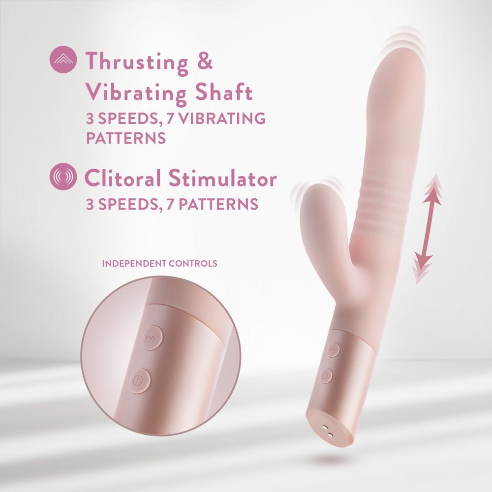 Blush Novleties Fraya USB Rechargeable Thrusting Rabbit Vibrator Pink - Rabbit Vibrators