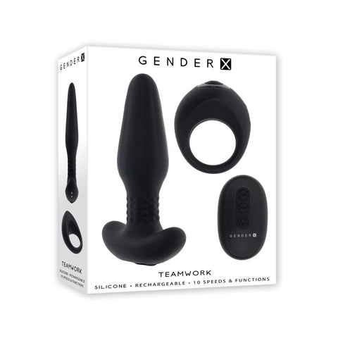 Gender X TEAMWORK Rimming Butt Plug & Cock Ring - Vibrating Cock Rings