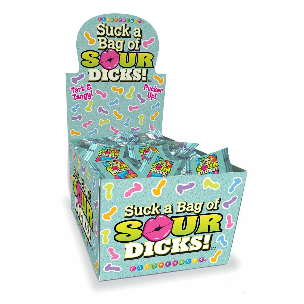 Little Genie Suck A Bag Of Sour Dicks Fruit Flavoured Lollies Counter Display of 100 Party Packs - Party Gifts and Novelties