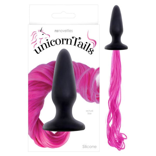 Unicorn Tails Black Butt Plug with Pink Pony Tail - Butt Plugs
