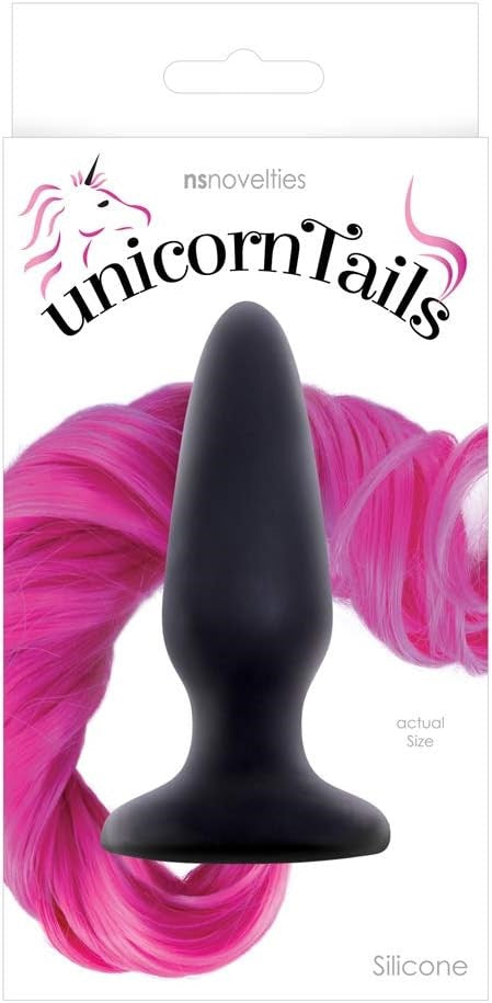 NS Novelties Unicorn Tails Black Butt Plug with Pink Pony Tail - Butt Plugs