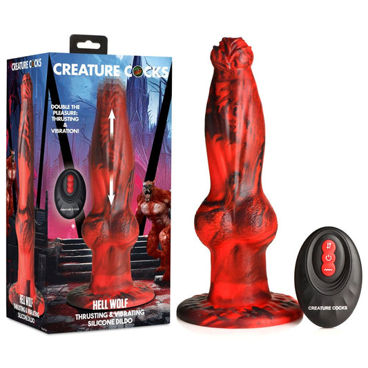 XR Brands Creature Cocks Hell Wolf USB Rechargeable Thrusting Fantasy Dildo Red 22cm