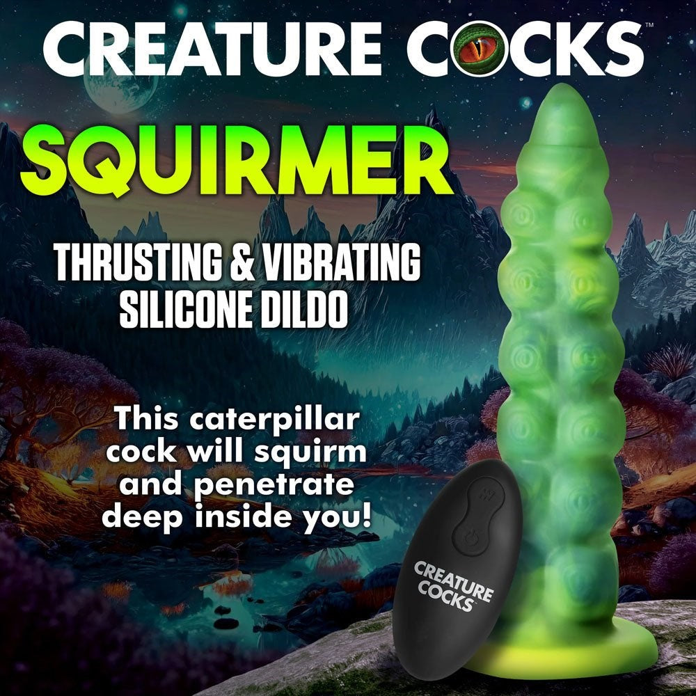 XR Brands Creature Cocks Squirmer Thrusting and Vibrating Fantasy Dildo Green 22.3cm - Vibrating Dildos