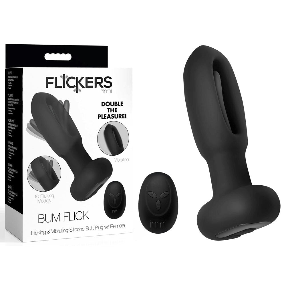 XR Brands Inmi Flickers Bum Flick Flicking & Vibrating Butt Plug With Remote Black - Butt Plugs