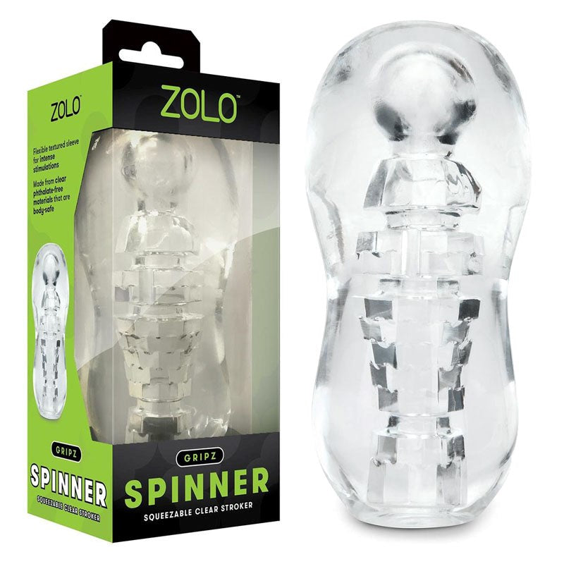 Zolo Gripz Spinner Squeezable Adjustable Male Stroker Clear - Masturbators and Strokers
