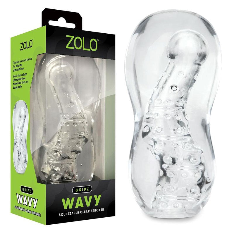 Zolo Gripz Wavy Squeezable Clear Flexible & Stretchy Stroker Masturbator - Masturbators and Strokers
