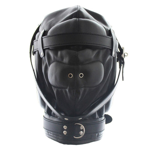 Total Sensory Deprivation Bondage Leather Bondage Hood - Bondage Hoods