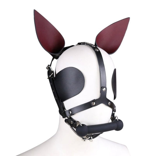 BDStyle Real Leather Dog Hoods With Bit Gag