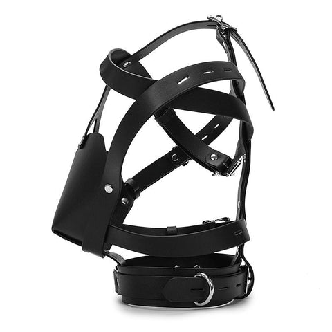 Adjustable Buckle Black Leather Harness Bondage Hood - Bondage Hoods