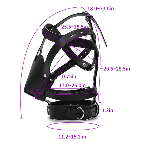 Adjustable Buckle Black Leather Harness Bondage Hood - Bondage Hoods