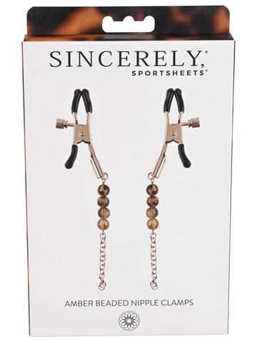 Amber Beaded Nipple Clamps by Sportsheets - Nipple and Clit Clamps