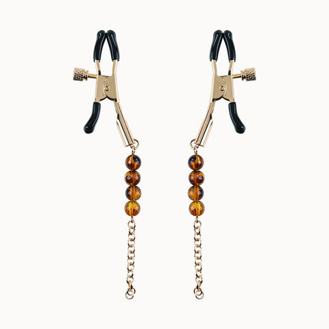 Amber Beaded Nipple Clamps by Sportsheets - Nipple and Clit Clamps