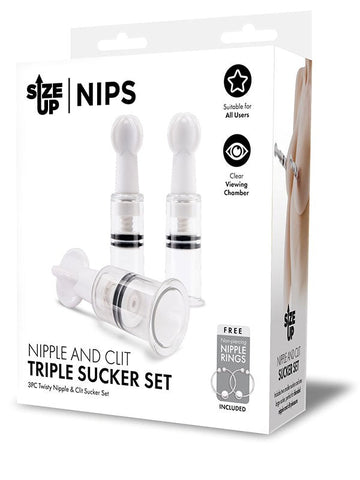 Size Up Nipple and Clit Triple Sucker Set Sucker Set - Clit Ticklers and Pulsators