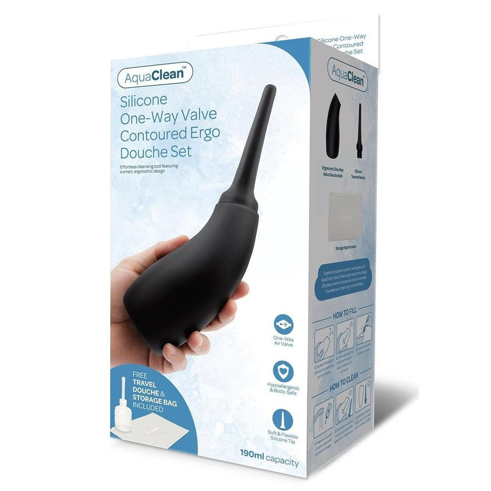 AquaClean Silicone 1 Way Valve Ergo Anal Douche Set - Enemas and Douches
