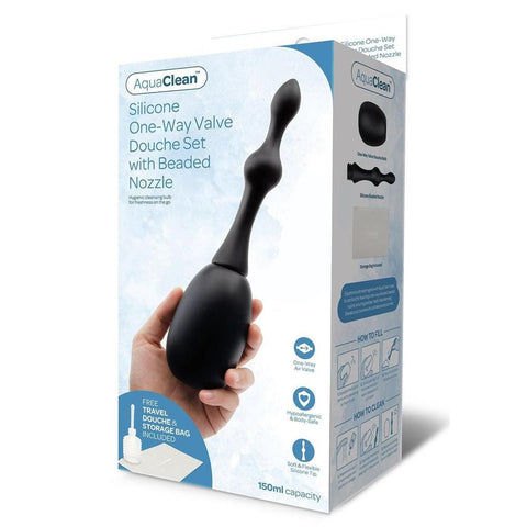 AquaClean 1-Way Valve Douche Set with Beaded Nozzle - Enemas and Douches
