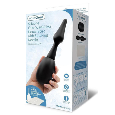AquaClean 1-Way Valve Douche Set with Butt Plug Nozzle - Enemas and Douches