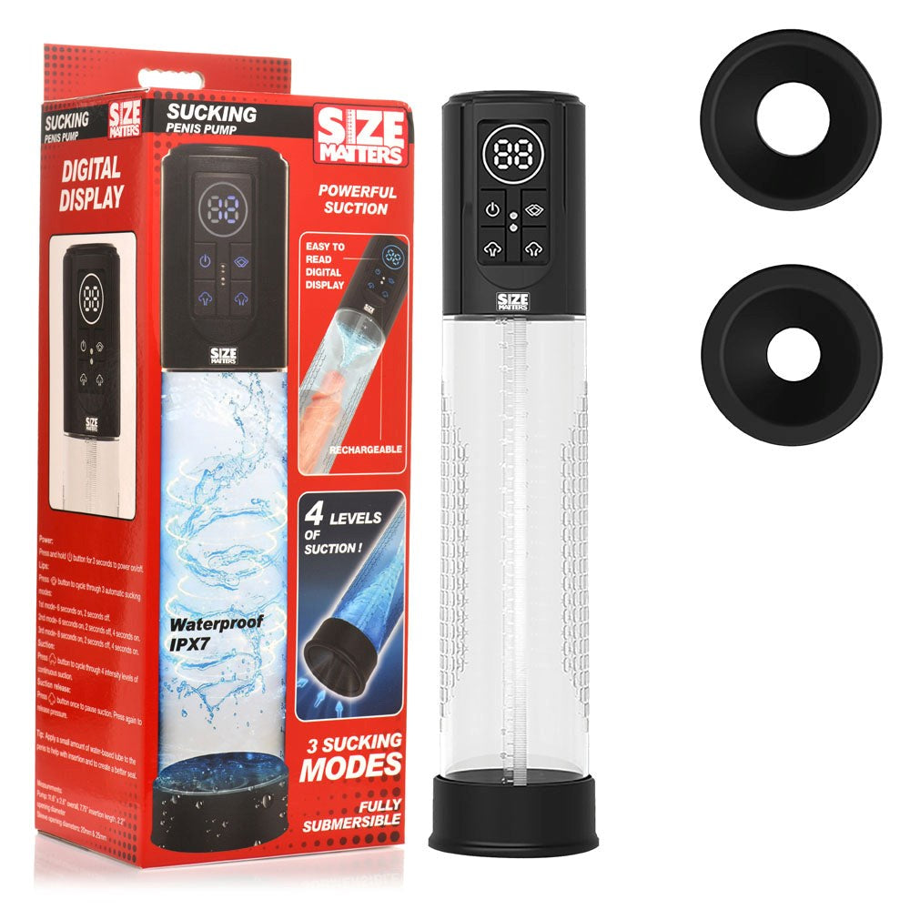 XR Brands Size Matters Sucking USB Rechargeable Penis Pump Clear - Penis Pumps And Stretchers