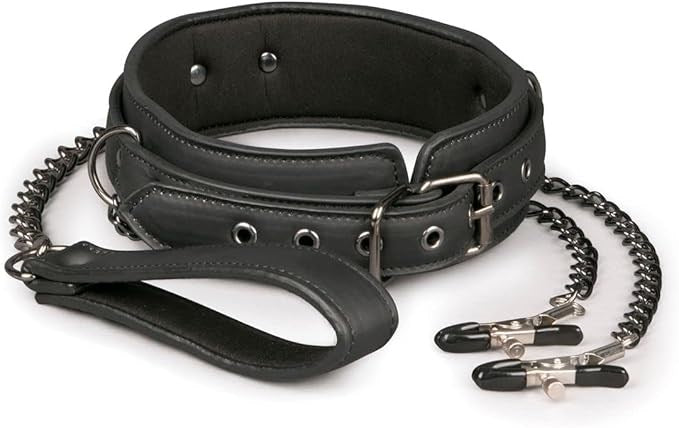 Easy Toys Fetish Collection Bondage Collar With Nipple Chains - Collars and Leads