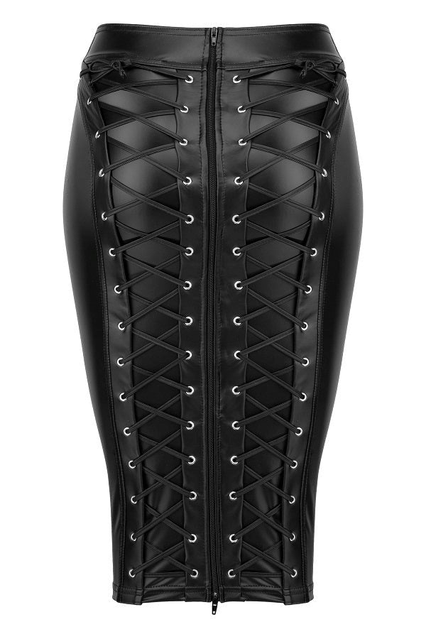 Noir Handmade Power Wetlook Pencil Skirt With Long Zipper - Her Fetish