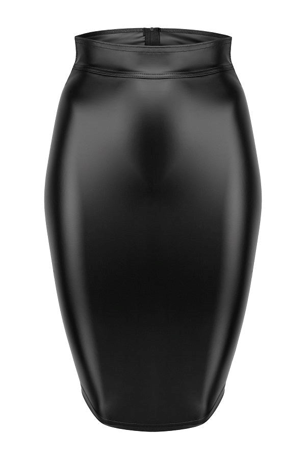 Noir Handmade Power Wetlook Pencil Skirt With Long Zipper - Her Fetish
