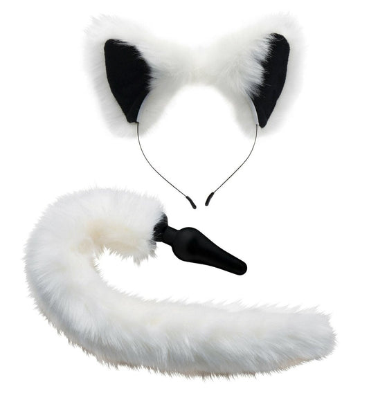 Tailz White Fox Tail Anal Plug and Ears Set by XR Brands - Butt Plugs