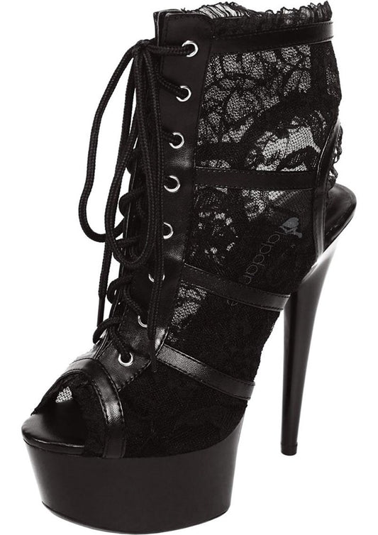 Lapdance Black Lace Open Toe Platform Ankle Bootie With 6 inch Heel