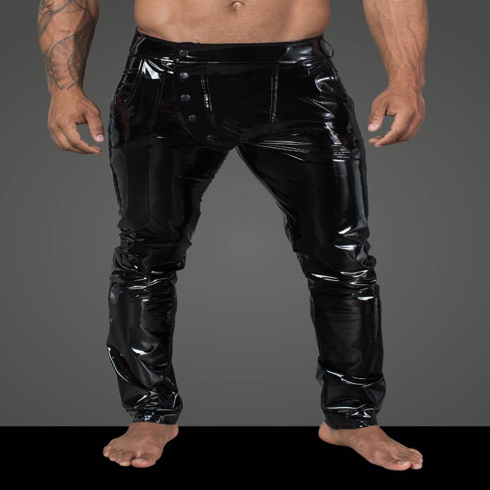 Noir Handmade Mens Long Elastic PVC Pants - His Fetish