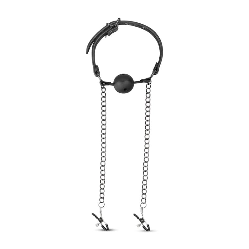 Fetish Collection Open Ball Gag With Nipple Clamps - Nipple and Clit Clamps