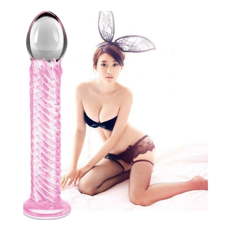 Lovetoy Glass Romance 7 Realistic Glass Dildo 7.5 Inch Pink - Glass Sex Toys