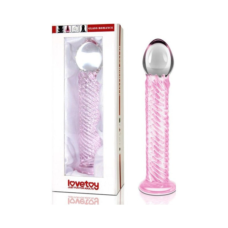 Lovetoy Glass Romance 7 Realistic Glass Dildo 7.5 Inch Pink - Glass Sex Toys