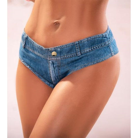 Womens Chambray Micro Mini Shorts Blue by Mapale - G-Strings, Panties and Shorts