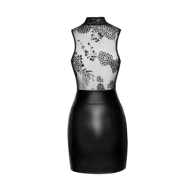 Noir Handmade Power Wetlook Short Dress With Skirt and Tulle Top Black - Her Fetish